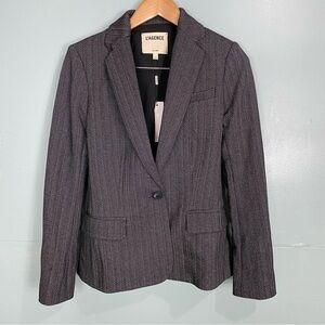 L’agence Diane Skinny‎ Lapel Blazer Herringbone Ponte Black Metallic Sz XS